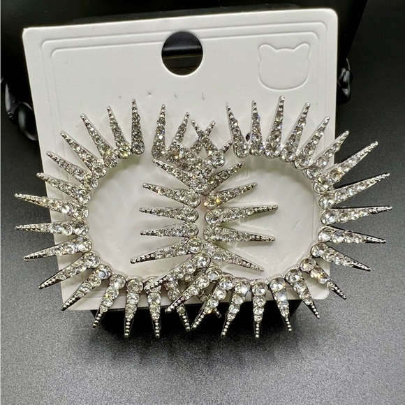 New Sparkling Crystal Accented Silver Hoop Earrings - Picture 2 of 10